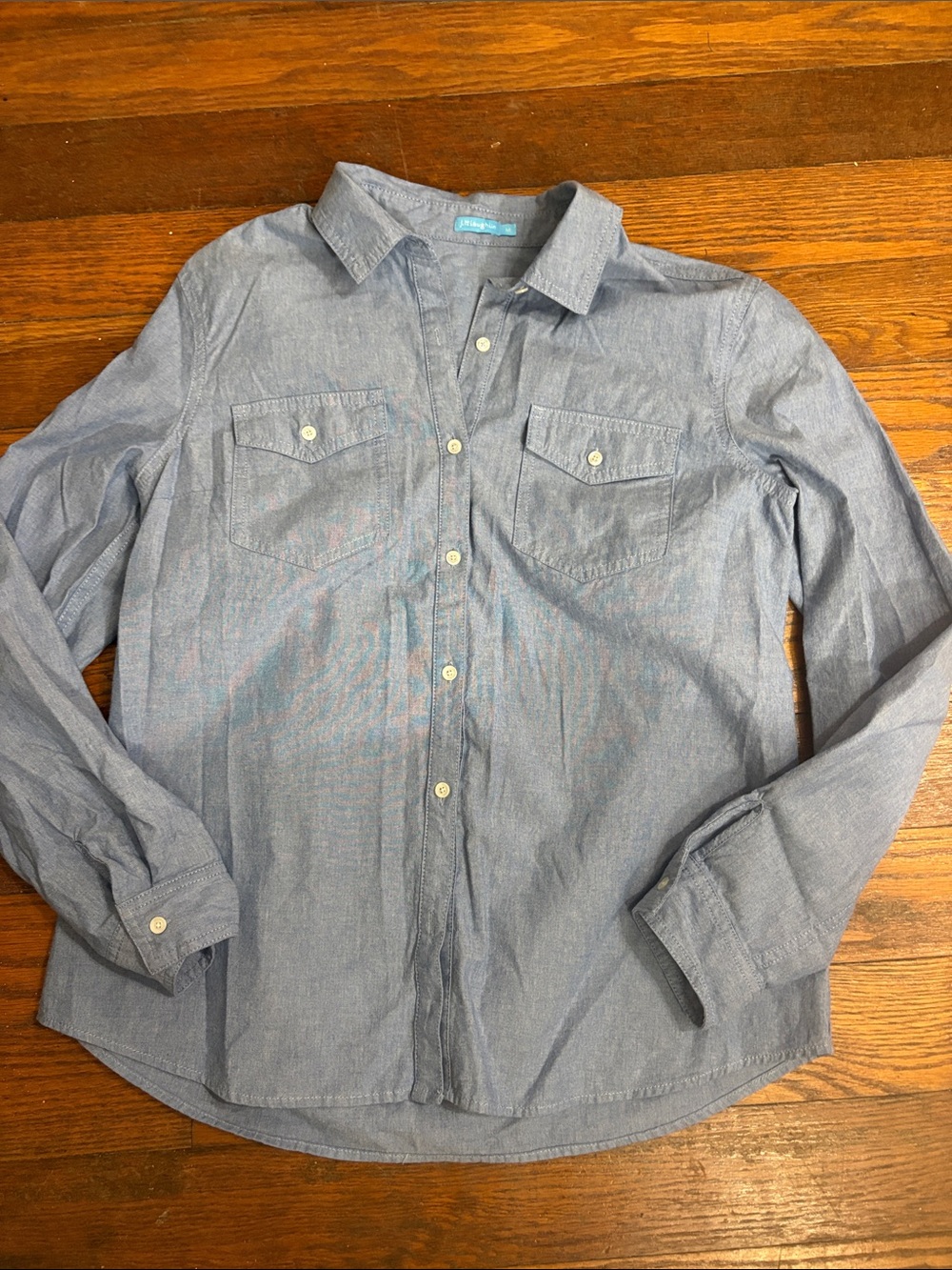 J McLaughlin Light Blue Button-Down Chambray Shirt women’s size medium - Picture 5 of 10